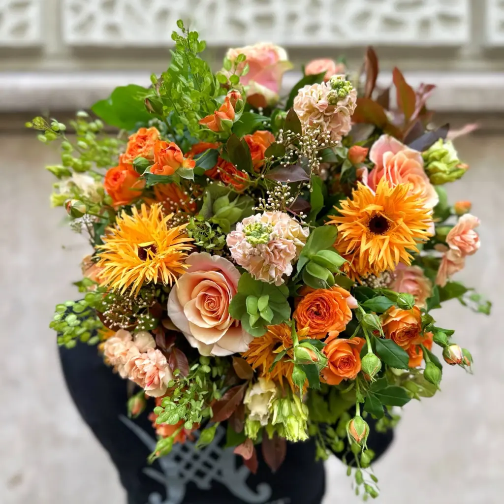 Peach-orange bouquet of mixed flowers, product image 2